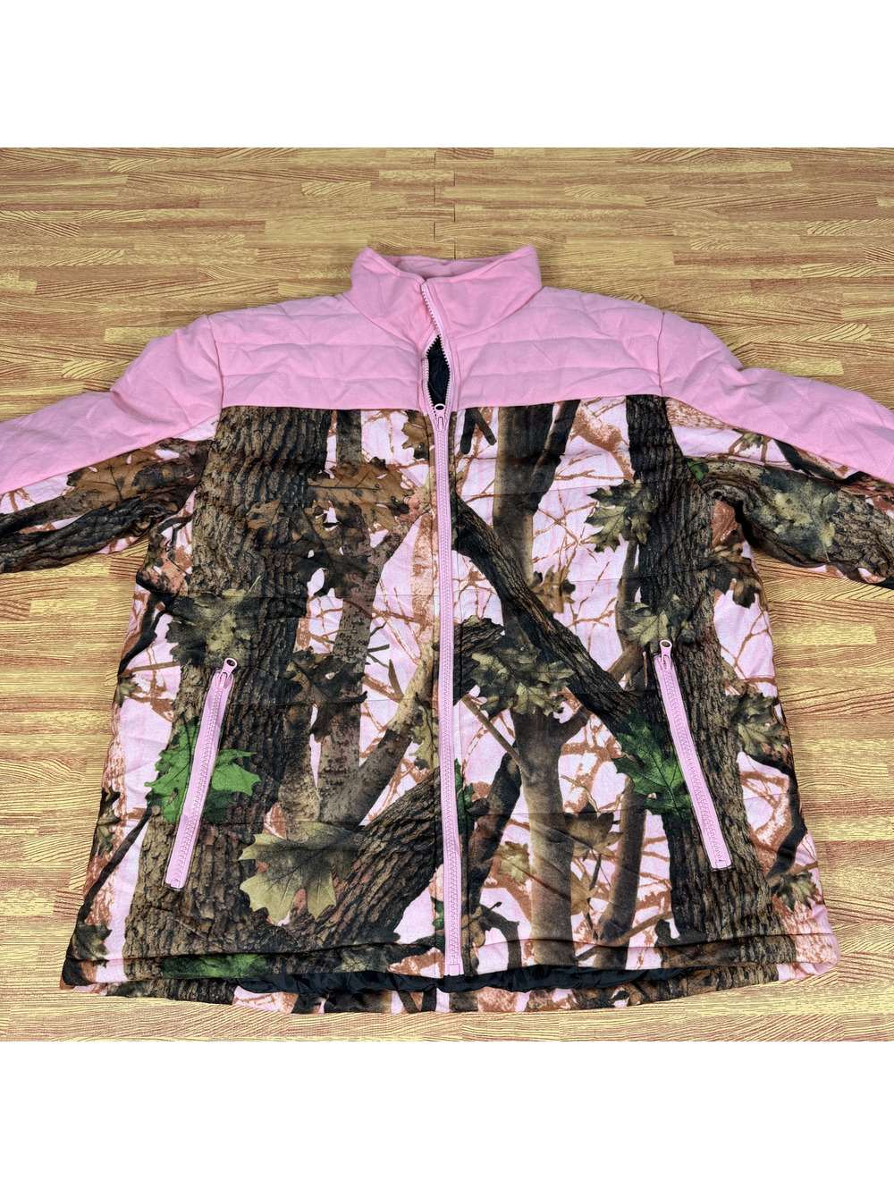 Totes Womens Large Pink Woodland Camo Insulated Full Zip Jacket Quilted